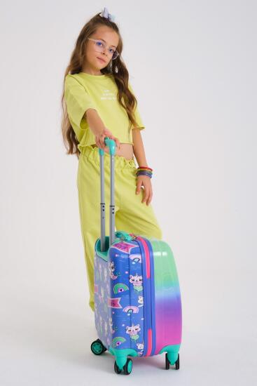 Coral High Kids Su Yeşili Lavanta Unicorn Kedi Desenli Çocuk Valizi 16718 - 6