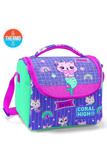 Coral High Kids Su Yeşili Lavanta Unicorn Kedi Desenli Thermo Beslenme Çantası 11860 