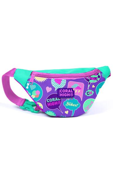 Coral High Kids Su Yeşili Mor Desenli Bel Çantası 12624 - Coral High KIDS