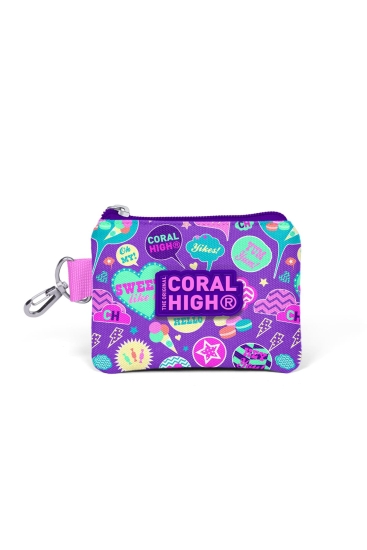 Coral High Kids Su Yeşili Mor Desenli Bozuk Para Çantası 21858 