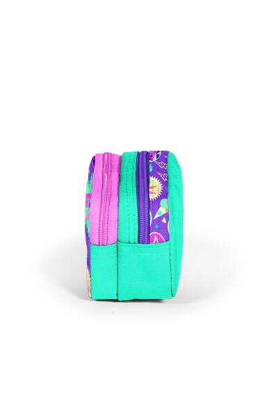 Coral High Kids Su Yeşili Mor Desenli İki Bölmeli Kalem Çantası 22159 - 2
