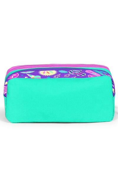 Coral High Kids Su Yeşili Mor Desenli İki Bölmeli Kalem Çantası 22159 - 3
