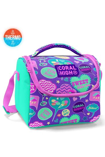 Coral High Kids Su Yeşili Mor Desenli Thermo Beslenme Çantası 11826 - Coral High KIDS
