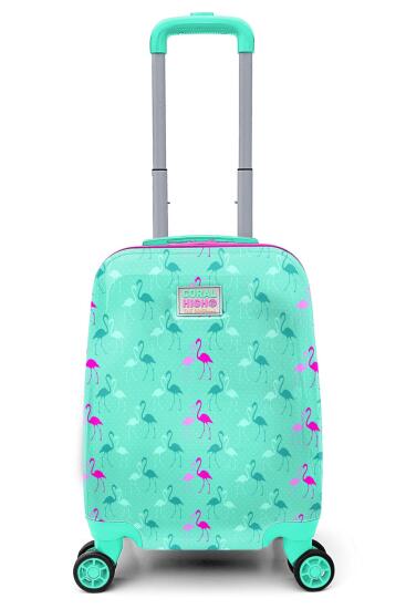 Coral High Kids Su Yeşili Neon Pembe Flamingo Desenli Çocuk Valizi 16714 - Coral High KIDS