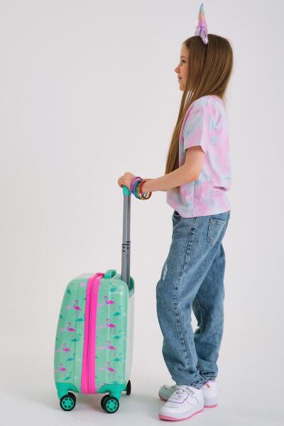 Coral High Kids Su Yeşili Neon Pembe Flamingo Desenli Çocuk Valizi 16714 - 8