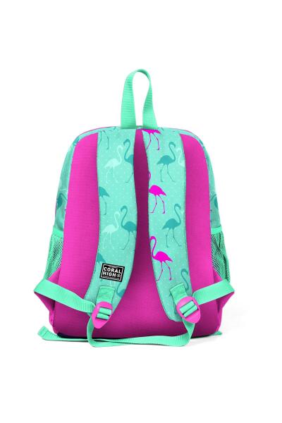 Coral High Kids Su Yeşili Neon Pembe Flamingo Desenli İki Bölmeli Okul Sırt Çantası 23307 - 3