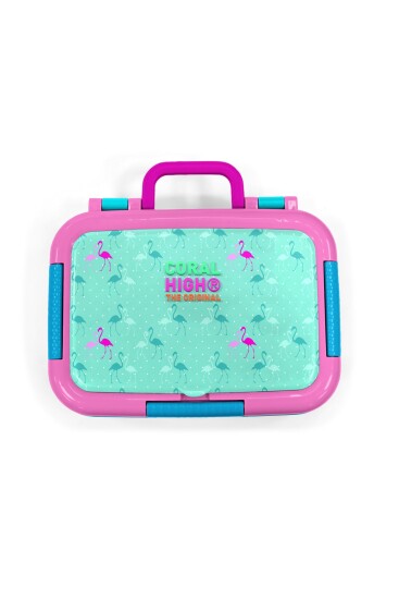 Coral High Kids Su Yeşili Neon Pembe Flamingo Desenli Paslanmaz Çelik Beslenme Kabı 39210 - 5
