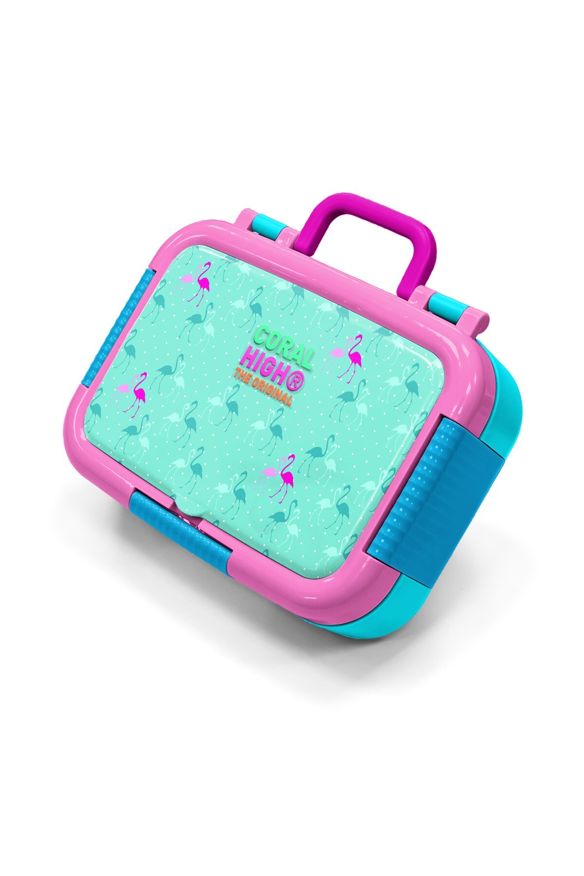 Coral High Kids Su Yeşili Neon Pembe Flamingo Desenli Paslanmaz Çelik Beslenme Kabı 39210