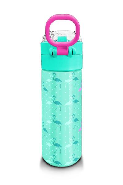 Coral High Kids Su Yeşili Neon Pembe Flamingo Desenli Pipetli ve Direkt İçim Çelik Termos 500 ml 31904 - 3