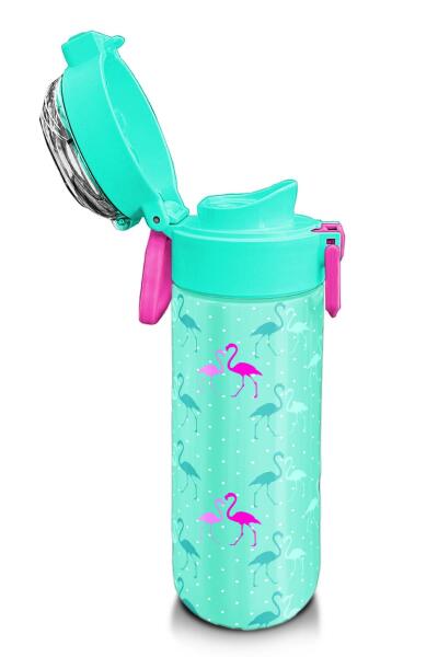 Coral High Kids Su Yeşili Neon Pembe Flamingo Desenli Pipetli ve Direkt İçim Çelik Termos 500 ml 31904 - 6