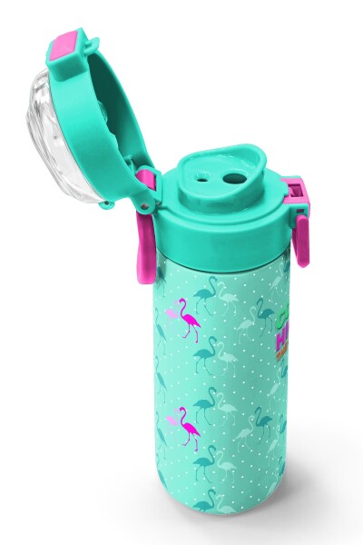 Coral High Kids Su Yeşili Neon Pembe Flamingo Desenli Pipetli ve Direkt İçim Çelik Termos 500 ml 31904 - 6