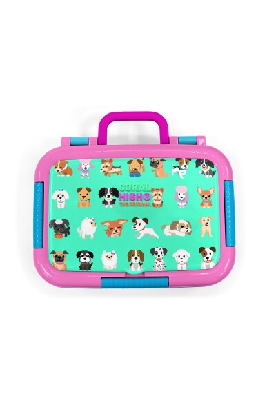 Coral High Kids Su Yeşili Neon Pembe Köpek Desenli Paslanmaz Çelik Beslenme Kabı 39217 - 5