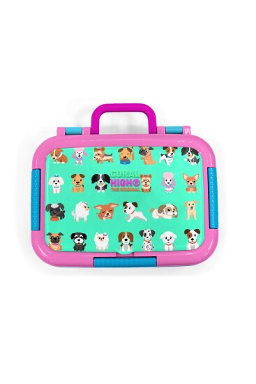 Coral High Kids Su Yeşili Neon Pembe Köpek Desenli Paslanmaz Çelik Beslenme Kabı 39217 - 5