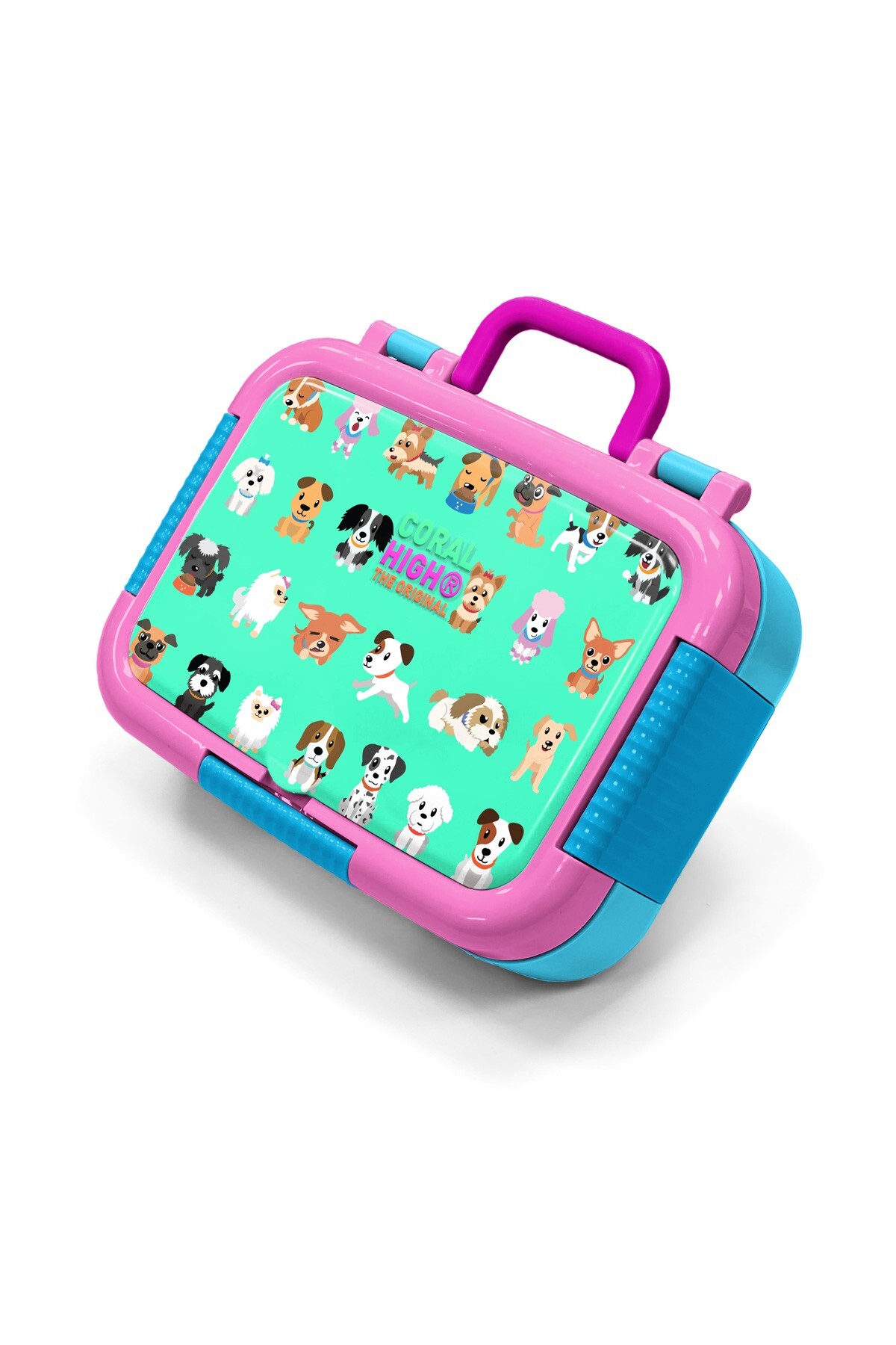 Coral High Kids Su Yeşili Neon Pembe Köpek Desenli Paslanmaz Çelik Beslenme Kabı 39217
