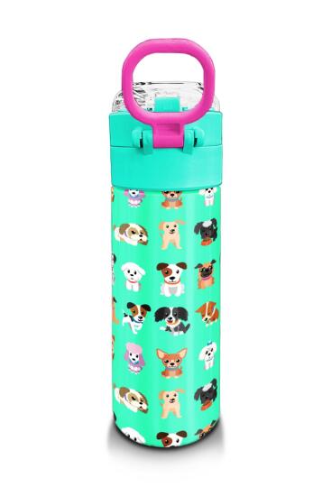 Coral High Kids Su Yeşili Neon Pembe Köpek Desenli Pipetli ve Direkt İçim Çelik Termos 500 ml 31913 - 3