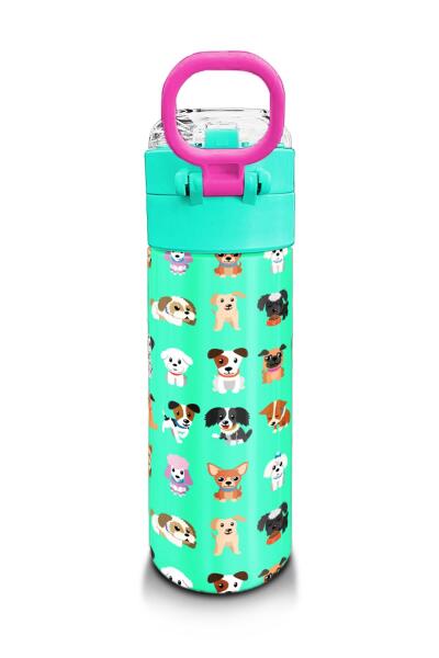 Coral High Kids Su Yeşili Neon Pembe Köpek Desenli Pipetli ve Direkt İçim Çelik Termos 500 ml 31913 - 3