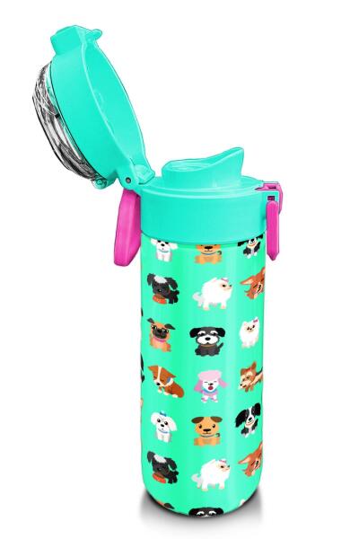 Coral High Kids Su Yeşili Neon Pembe Köpek Desenli Pipetli ve Direkt İçim Çelik Termos 500 ml 31913 - 6