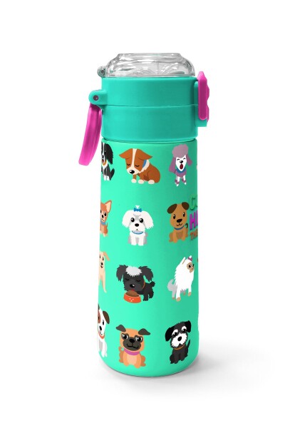 Coral High Kids Su Yeşili Neon Pembe Köpek Desenli Pipetli ve Direkt İçim Çelik Termos 500 ml 31913 - 2