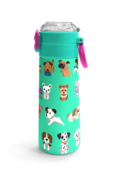 Coral High Kids Su Yeşili Neon Pembe Köpek Desenli Pipetli ve Direkt İçim Çelik Termos 500 ml 31913 - 3