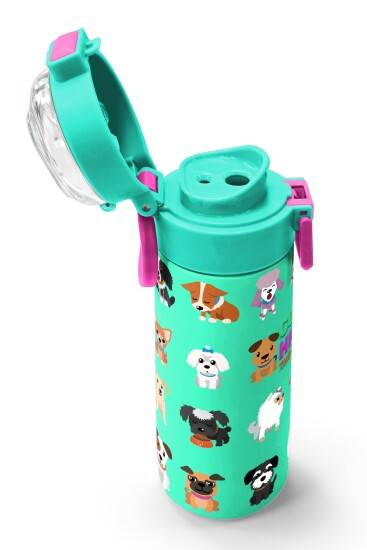 Coral High Kids Su Yeşili Neon Pembe Köpek Desenli Pipetli ve Direkt İçim Çelik Termos 500 ml 31913 - 6