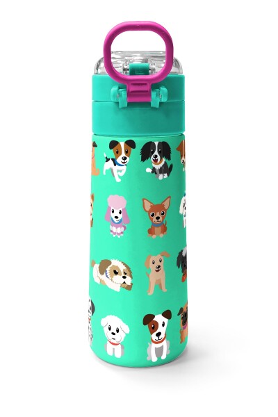 Coral High Kids Su Yeşili Neon Pembe Köpek Desenli Pipetli ve Direkt İçim Çelik Termos 500 ml 31913 - 4