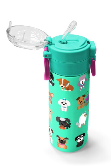 Coral High Kids Su Yeşili Neon Pembe Köpek Desenli Pipetli ve Direkt İçim Çelik Termos 500 ml 31913 - 5