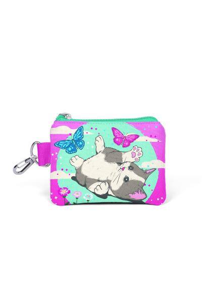 Coral High Kids Su Yeşili Pembe Kedi Desenli Bozuk Para Çantası 21807 - 1