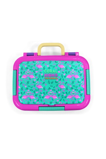 Coral High Kids Su Yeşili Pembe Flamingo Desenli Paslanmaz Çelik Beslenme Kabı 39233 - 5