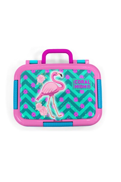 Coral High Kids Su Yeşili Pembe Flamingo Desenli Paslanmaz Çelik Beslenme Kabı 39341 - 5
