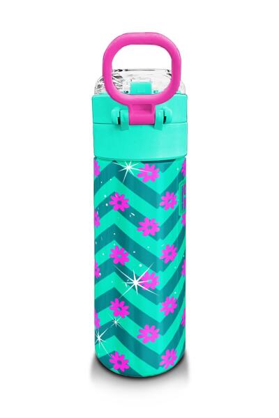 Coral High Kids Su Yeşili Pembe Flamingo Desenli Pipetli ve Direkt İçim Çelik Termos 500 ml 31820 - 3