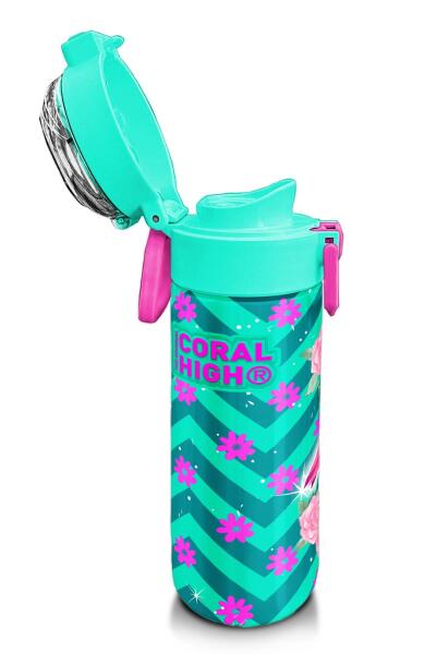 Coral High Kids Su Yeşili Pembe Flamingo Desenli Pipetli ve Direkt İçim Çelik Termos 500 ml 31820 - 6