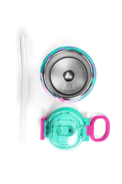 Coral High Kids Su Yeşili Pembe Flamingo Desenli Pipetli ve Direkt İçim Çelik Termos 500 ml 31820 - 7