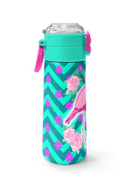 Coral High Kids Su Yeşili Pembe Flamingo Desenli Pipetli ve Direkt İçim Çelik Termos 500 ml 31820 - 2