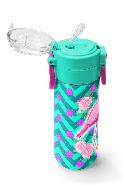 Coral High Kids Su Yeşili Pembe Flamingo Desenli Pipetli ve Direkt İçim Çelik Termos 500 ml 31820 - 5