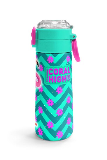 Coral High Kids Su Yeşili Pembe Flamingo Desenli Pipetli ve Direkt İçim Çelik Termos 500 ml 31820 - 3