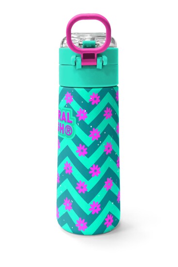 Coral High Kids Su Yeşili Pembe Flamingo Desenli Pipetli ve Direkt İçim Çelik Termos 500 ml 31820 - 4