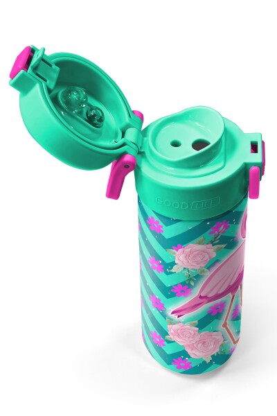Coral High Kids Su Yeşili Pembe Flamingo Desenli Pipetli ve Direkt İçim Çelik Termos 500 ml 31820 - 3