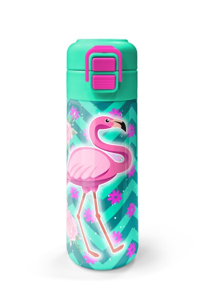 Coral High Kids Su Yeşili Pembe Flamingo Desenli Pipetli ve Direkt İçim Çelik Termos 500 ml 31820 - 4