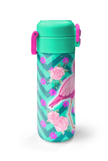 Coral High Kids Su Yeşili Pembe Flamingo Desenli Pipetli ve Direkt İçim Çelik Termos 500 ml 31820 - 5