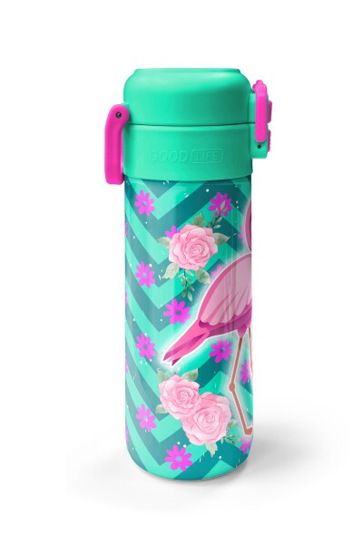Coral High Kids Su Yeşili Pembe Flamingo Desenli Pipetli ve Direkt İçim Çelik Termos 500 ml 31820 - 5