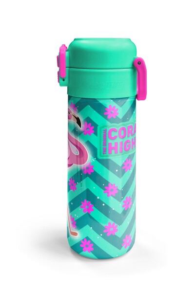 Coral High Kids Su Yeşili Pembe Flamingo Desenli Pipetli ve Direkt İçim Çelik Termos 500 ml 31820 - 6
