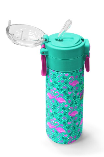 Coral High Kids Su Yeşili Pembe Flamingo Desenli Pipetli ve Direkt İçim Çelik Termos 500 ml 31926 - 5