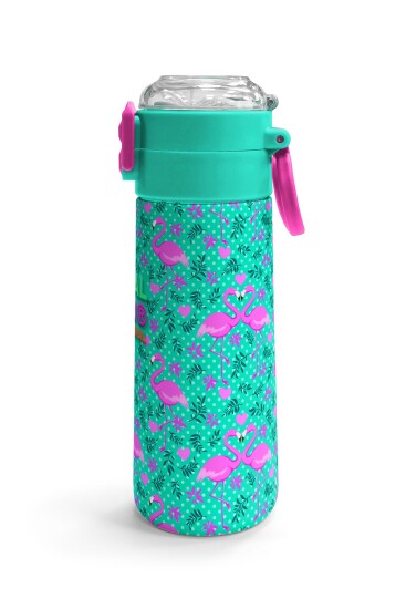 Coral High Kids Su Yeşili Pembe Flamingo Desenli Pipetli ve Direkt İçim Çelik Termos 500 ml 31926 - 3