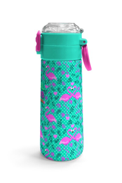 Coral High Kids Su Yeşili Pembe Flamingo Desenli Pipetli ve Direkt İçim Çelik Termos 500 ml 31926 - 3