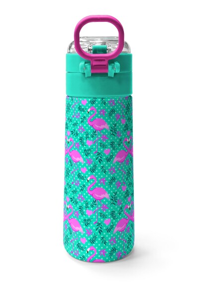 Coral High Kids Su Yeşili Pembe Flamingo Desenli Pipetli ve Direkt İçim Çelik Termos 500 ml 31926 - 4