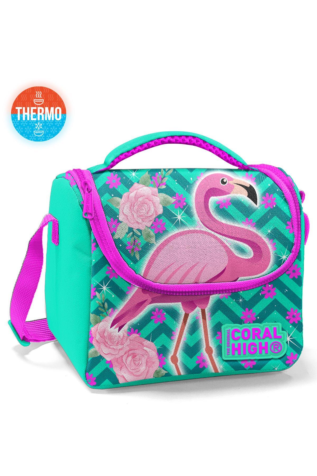 Coral High Kids Su Yeşili Pembe Flamingo Desenli Thermo Beslenme Çantası 11835