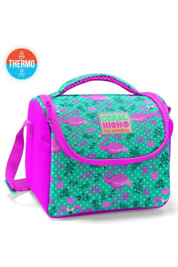 Coral High Kids Su Yeşili Pembe Flamingo Desenli Thermo Beslenme Çantası 11712 - Coral High KIDS