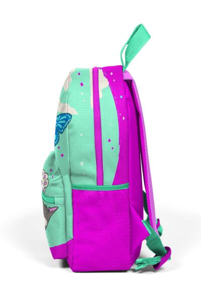 Minik Yuva Sırt Çantası Su Yeşili Pembe Kedi Desenli İki Bölmeli 23507 - 6