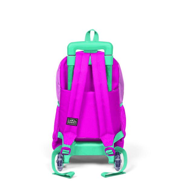 Coral High Kids Su Yeşili Pembe Kedi Desenli Çekçekli 3'lü Çanta Seti SET0123907 - 4