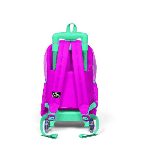 Coral High Kids Su Yeşili Pembe Kedi Desenli Çekçekli 3'lü Çanta Seti SET0123907 - 5